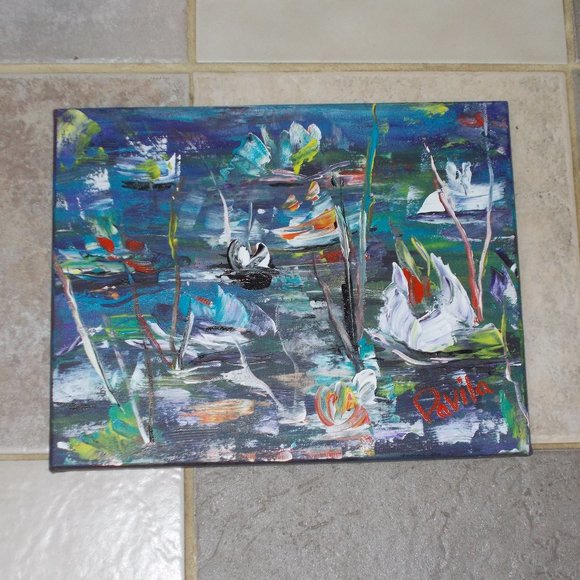 Original "Water Lilly" acrylic painting, 11"x14" - Picture 3 of 4